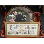 Crate of various embroidered & decorated trays