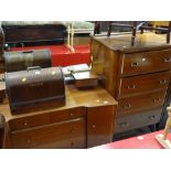 A matching vintage lightwood mirrored dressing table & chest of drawers together with another