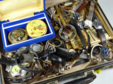 Briefcase containing large quantity of gents modern wristwatches, powder compacts, gold plated