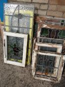 A parcel of stained glass & leaded window panels (outside)