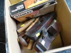 Parcel of vintage woodwork tools including planes, chisels etc