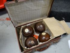 Set of four vintage Lignum Vitae wooden bowls