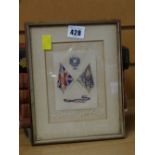 A framed early twentieth century silk with Regimental Colours & Regimental badge for the Prince of