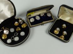 A boxed pair of 9ct gold & enamel cuff links, with further studs etc