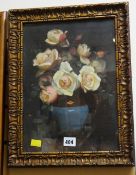 Framed oil on board of a still life, flowers in a lustre jug by BEATRICE BRIGHT, signed