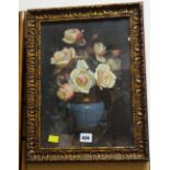 Framed oil on board of a still life, flowers in a lustre jug by BEATRICE BRIGHT, signed