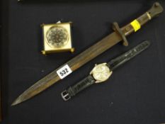 A military bayonet, small thermometer & gents wristwatch