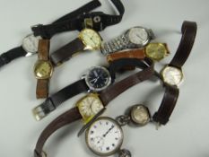 Parcel of gents wristwatches, hallmarked silver sovereign case (A/F)