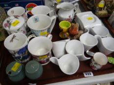Tray of mixed china including mugs, coffee cups & saucers, Denby condiments etc