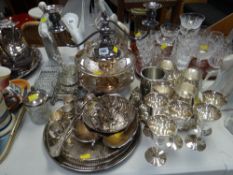 A parcel of various EPNS including goblets, candelabra, small circular trays etc