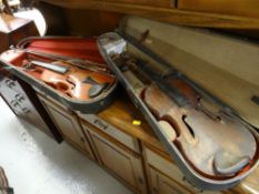 Two vintage cased violins (for restoration) including a Miganni