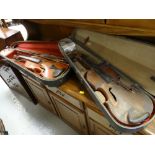 Two vintage cased violins (for restoration) including a Miganni