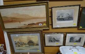 Framed watercolour of a coastal scene, signed, together with a framed watercolour of a winter scene,