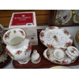 A tray of Royal Albert 'Old Country Roses' including vase, wall clock etc