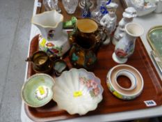 Tray of mixed china including lustre jugs, Swansea jug, Poole etc