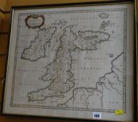 Framed coloured map by ROBERT MORDEN entitled 'Albion et Hibernia'