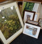 A parcel of various framed pictures & prints together with two oak framed family photographs