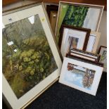 A parcel of various framed pictures & prints together with two oak framed family photographs