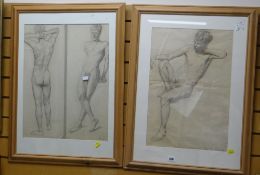 Two framed male nude sketches by JOHN L KENNEDY & on embossed paper with E S K imprint