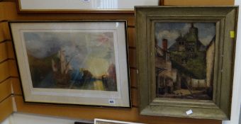 Framed print of sailing boat signed T HAMILTON CRAWFORD together with a framed oil on canvas of a