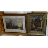Framed print of sailing boat signed T HAMILTON CRAWFORD together with a framed oil on canvas of a