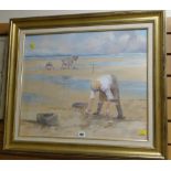 Framed oil on board by DAVID EVANS, 'Penclawdd Cockle Pickers'