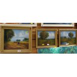 Three framed oils on board by R WITCHARD of figures in rural settings