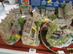 A tray of BBC Last of the Summer Wine model buildings by Jane Hart together with three wall plates