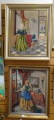 Two framed cross stitch embroidered pictures of ladies