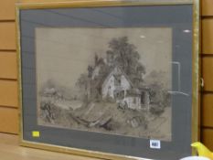 A framed pastel & pencil sketch entitled 'On the Banks of the Conwy, North Wales', signed L DAWE,