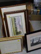 A box of framed prints, some limited edition, & pictures
