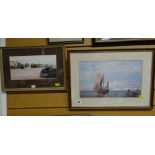 Framed watercolour of Barry dock by local artist together with a print of Dover