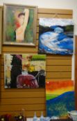 Collection of four PAUL & ANN REES semi abstracts in various mediums