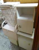 Parcel of small bedroom furniture including a Loom-style box seat, bedside cabinets etc
