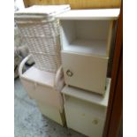 Parcel of small bedroom furniture including a Loom-style box seat, bedside cabinets etc