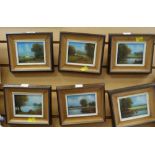 A set of six small framed oils on board by R WITCHARD of country & riverbank scenes