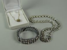 A paste set bracelet & necklace with 14ct gold chain & heart shaped pendant