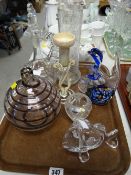 A tray of mixed decorative glass items