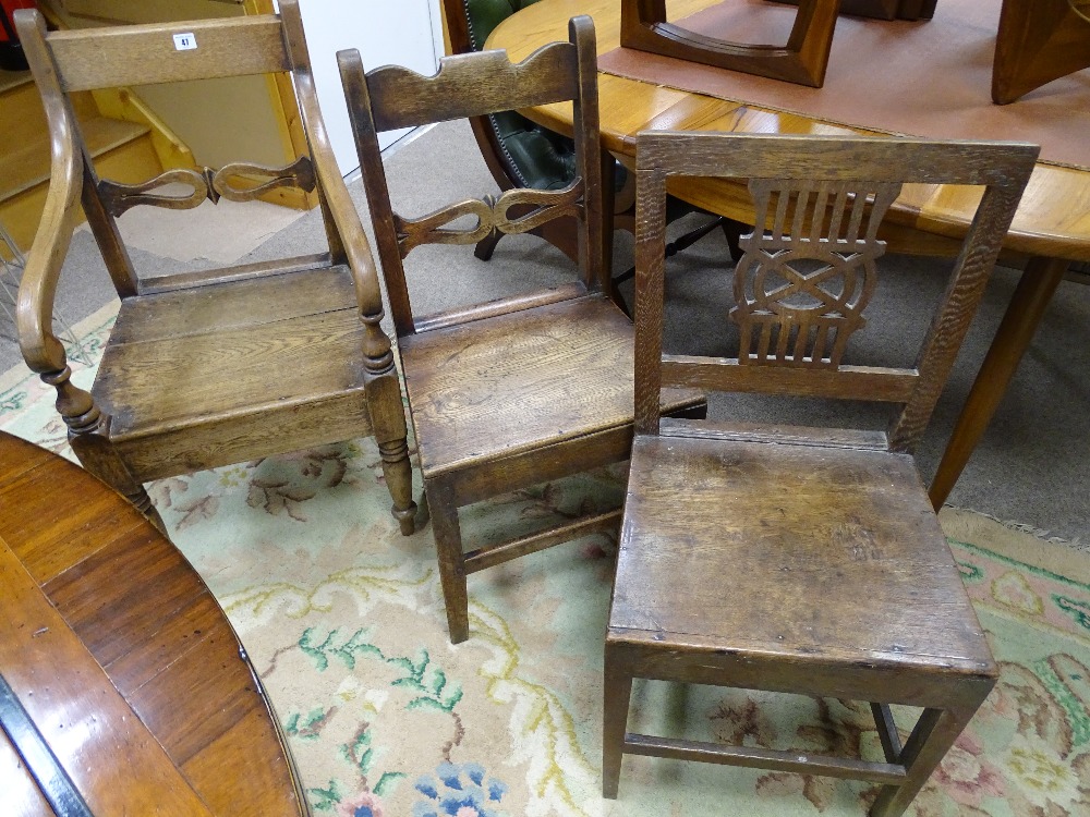 A PARCEL OF TEN ANTIQUE OAK FARMHOUSE CHAIRS (nine plus one carver), five with shaped top rails