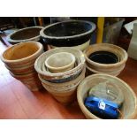 TWO VINTAGE CROCKS and a quantity of terracotta plant pots etc, various measurements