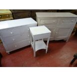 A SMALL PAINTED PINE DRESSER BASE having two drawers and two cupboards, 94.5 cms high, 117 cms wide,