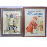 TWO FRAMED ADVERTISING PRINTS FOR PEEK FREAN BISCUITS & CHOCOLATES, one of a little boy holding a