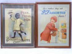 TWO FRAMED ADVERTISING PRINTS FOR PEEK FREAN BISCUITS & CHOCOLATES, one of a little boy holding a