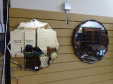 TWO VINTAGE BEVELLED EDGE WALL MIRRORS, 56 and 58 cms diameter