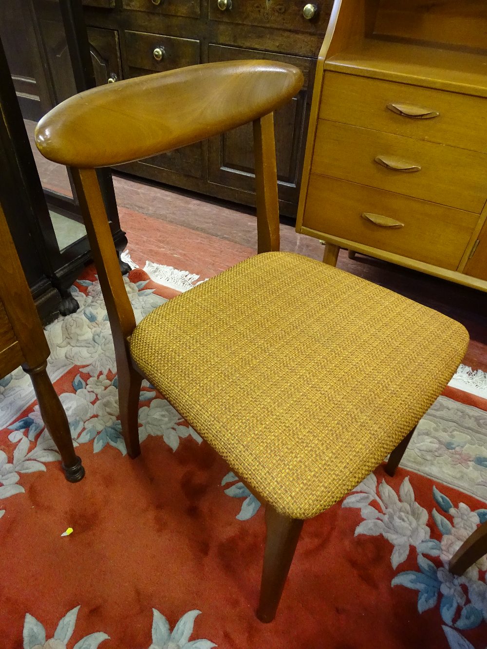 A VINTAGE TEAK EFFECT DINING ROOM SUITE of sideboard, table, six chairs and two tier trolley, - Image 3 of 5