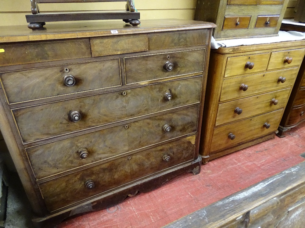 TWO VICTORIAN MAHOGANY CHESTS OF DRAWERS, one having three long and two short drawers with two