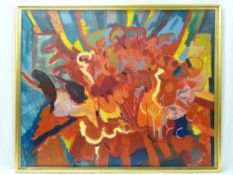 JOHN CHERRINGTON oil on board - large colourful still life abstract, signed and dated 1982, 83 x 103