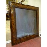 AN 18th CENTURY DUTCH MARQUETRY STYLE WALL MIRROR, the cushion type frame with bird and floral