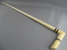 A 19th CENTURY WHALEBONE WALKING CANE, the handle decorated with double bands of baleen, 94 cms long