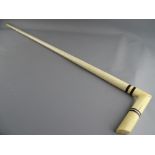 A 19th CENTURY WHALEBONE WALKING CANE, the handle decorated with double bands of baleen, 94 cms long